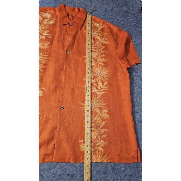 Tommy Bahama Orange Floral Shirt, XL Silk Linen Blend - Picture 6 of 11